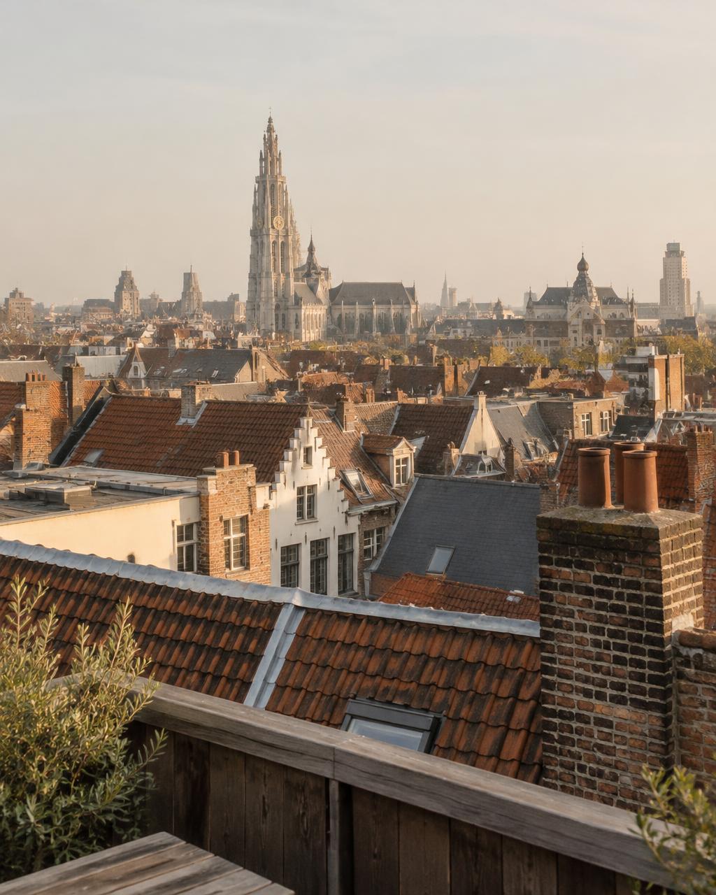 Uitzicht over de Antwerpse daken met de kathedraal